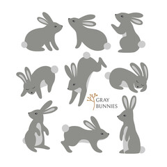 Illustration of Cute Cartoon Rabbits. Happy Easter Vector Set of Bunnies in Pastel Colors. Modern Minimal Style. For Kids Poster, Greeting Card and Holiday Decoration