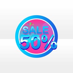 50 percent sales template circle Colorful minimal blue pink gradient. vector illustration