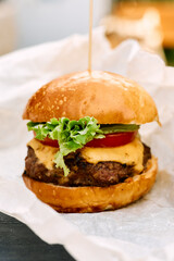 hamburger with fries