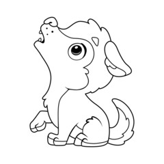 Howling wolf coloring page. Black and white cartoon illustration