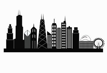 Naklejka premium City Skyline of Chicago Silhouette 