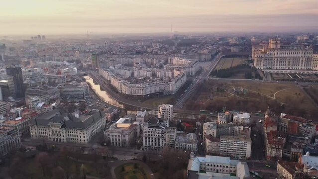 Sunset Aerial Bucharest Romania Center
