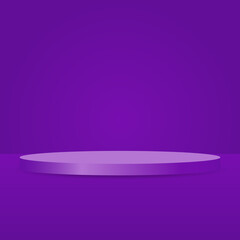 blank shiny purple round pedestal. circular podium for outstanding luxury product advertising display on violet gradient studio lighting background