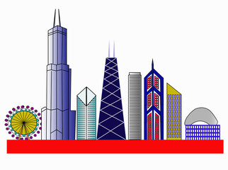 Naklejka premium Chicago City Skyline colored