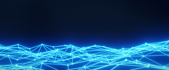 Abstract technology background with glowing blue interconnected plexus structure. 3D rendering