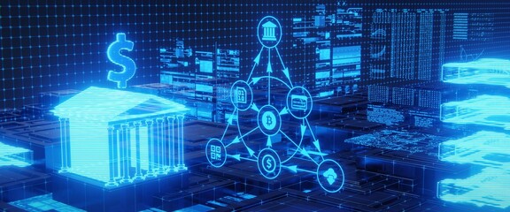 Concept of financial technology in the new age. 3D rendering