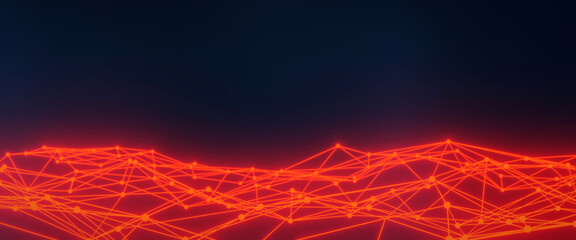 Abstract technology background with glowing red interconnected plexus structure. 3D rendering