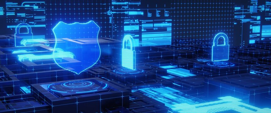 Concept of cybersecurity and data protection. 3D rendering