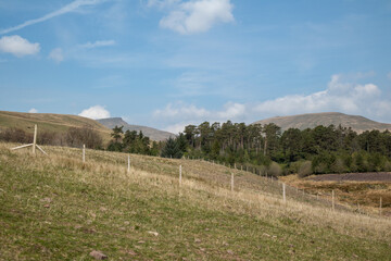 A landscape image taken on a sunny day in the Welsh valley countryside.