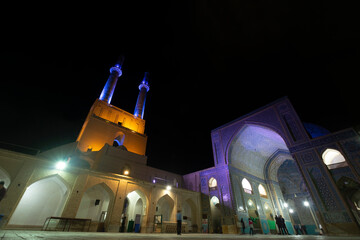 Nighttime view of the Shah Mosque in the Naghsh e Jahan Square Isfahan Iran