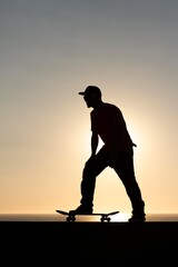 Skater silhouette in summer ready to go out