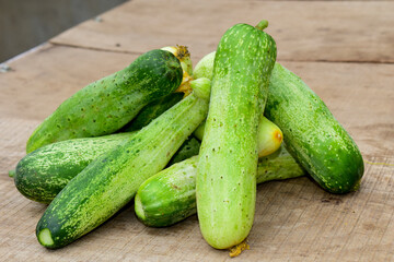 cucumbers on a wooden table