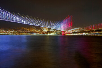 Obraz premium Stunning views of Istanbul cityscape over Bosphorus at night.