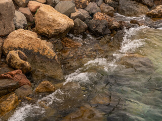 Seascape. Sea wave and rocky seashore. Natural beauty.
