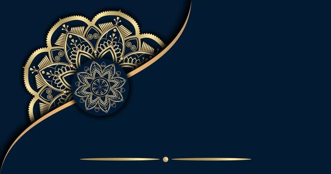 Gold and blue mandala ornament background looping smoothly, arabic islamic style for any purpose. Abstract ornamental digital gold color mandala footage. Floral vintage decorative element's oriental