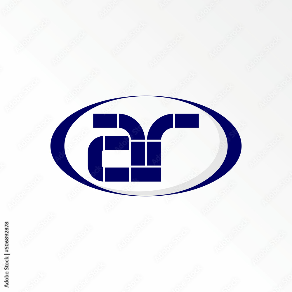 Poster unique letter or word ar font on connected with brick and ellipse image graphic icon logo design abs