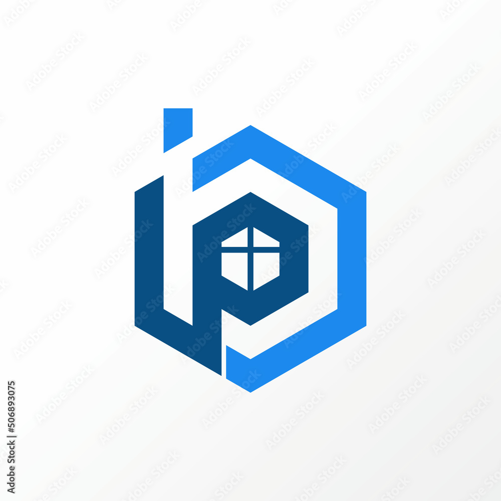 Poster Letter or word BP or PB negative space font with hexagon, window, and chimney image graphic icon logo design abstract concept vector stock. Can be used as a symbol related to initial or property