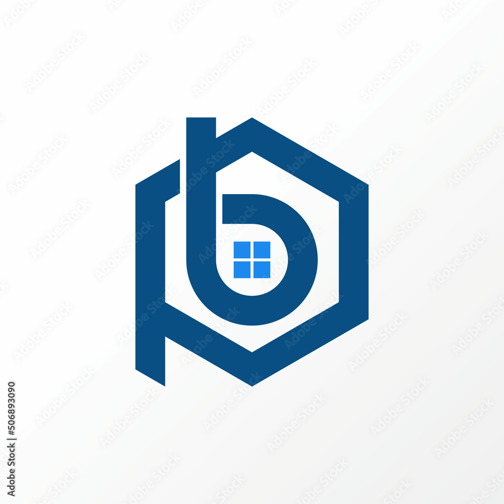 Poster letter or word bp or pb line font with hexagon, window, and chimney image graphic icon logo design a