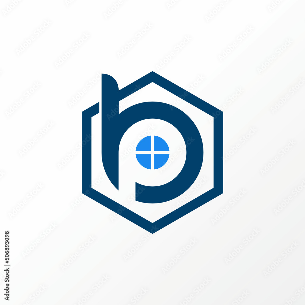 Poster Letter or word BP or PB negative space font with hexagon and window image graphic icon logo design abstract concept vector stock. Can be used as a symbol related to initial or property