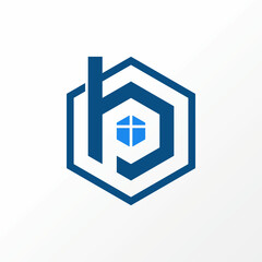 Letter or word BP or PB font with line hexagon, window, and chimney image graphic icon logo design abstract concept vector stock. Can be used as a symbol related to initial or property