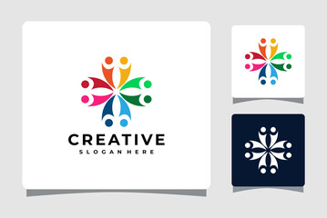 Abstract Colorful People Group Logo Template With Business Card Design Inspiration