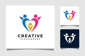 Abstract Colorful People And Heart Logo Template With Business Card Design Inspiration