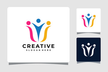Social Media Network People Logo Template With Business Card Design Inspiration