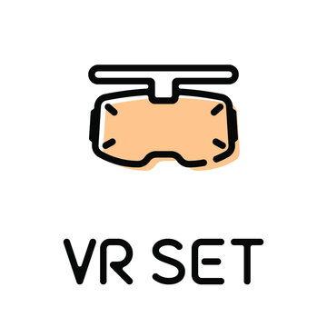 Virtual reality headset and goggles product pictogram with text label