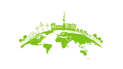 Poster Ecology concept with green city on earth, World environment and sustainable development concept, vector illustration © flyalone