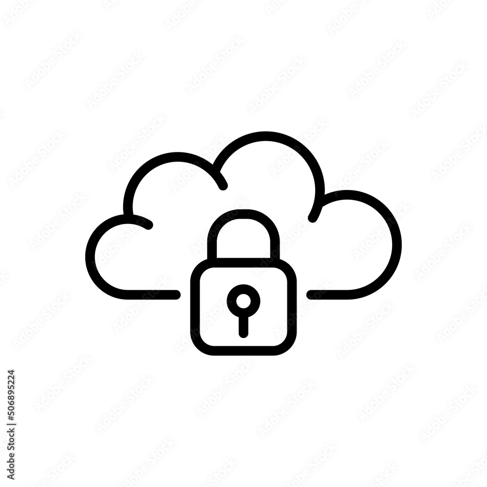 Poster cloud and padlock icon. cloud storage protection. vector sign in simple style isolated on white back