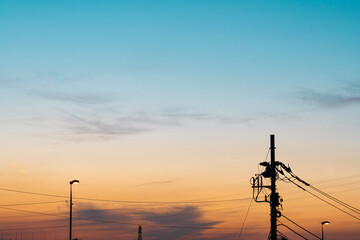 power lines at sunset