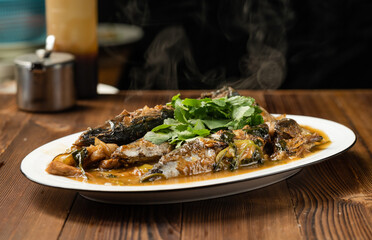 Special Chinese food home-style braised mackerel and ingredients