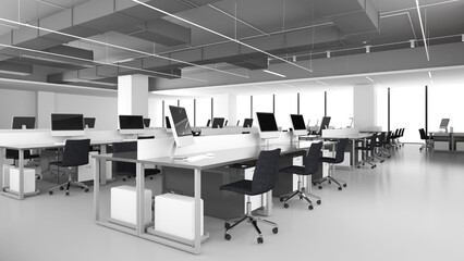 Fototapeta na wymiar Office space for employees to work,Work area decorated in loft style,3d rendering