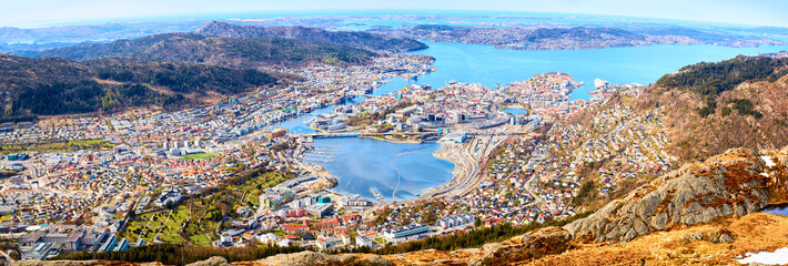 Bergen city aerial panorama, Norway