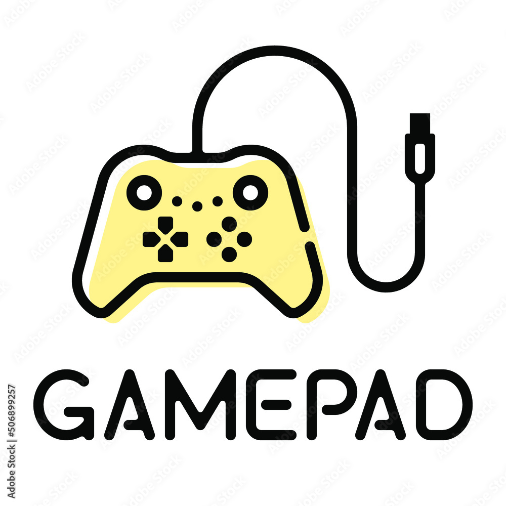 Poster wired gamepad controller pictogram with text label