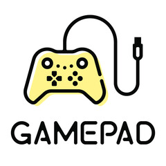 Wired gamepad controller pictogram with text label