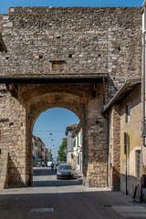 The ancient Porta Santa Trinita in the historic center of Prato, Italy