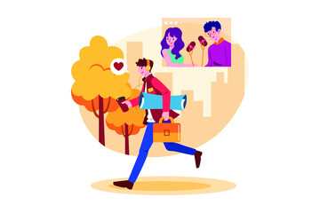 Man Listening To The Podcast While Walking To Work