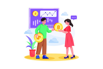 Trading Cryptocurrencies Illustration concept. Flat illustration isolated on white background.