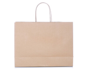 Brown shopping paper bag packing on white background isolation