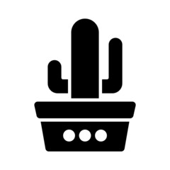 illustration of a black and white cactus in a pot icon
