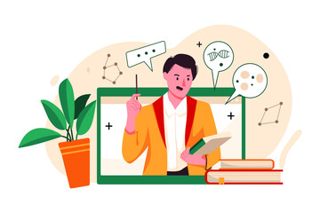 Teacher teaching remotely Illustration concept. Flat illustration isolated on white background.