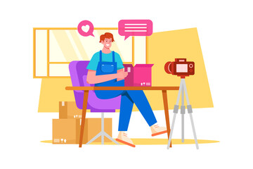 Product unboxing and review Illustration concept. Flat illustration isolated on white background.