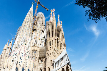 Exterior of the Sagrada Familia church (The Basílica de la Sagrada Família) in Barcelona,...