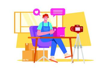 Product unboxing and review Illustration concept. Flat illustration isolated on white background.