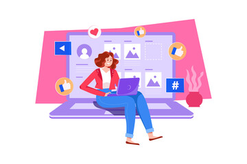 Blogger doing content management Illustration concept. Flat illustration isolated on white background.