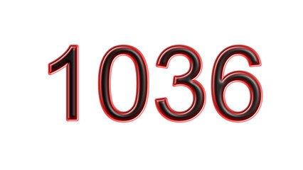 red 1036 number 3d effect white background