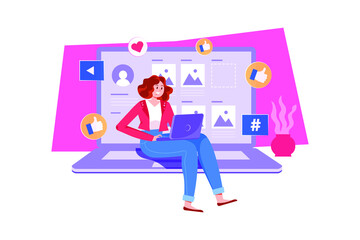 Blogger doing content management Illustration concept. Flat illustration isolated on white background.