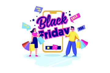 Black Friday Sale Announcement Illustration concept. Flat illustration isolated on white background.