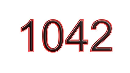 red 1042 number 3d effect white background